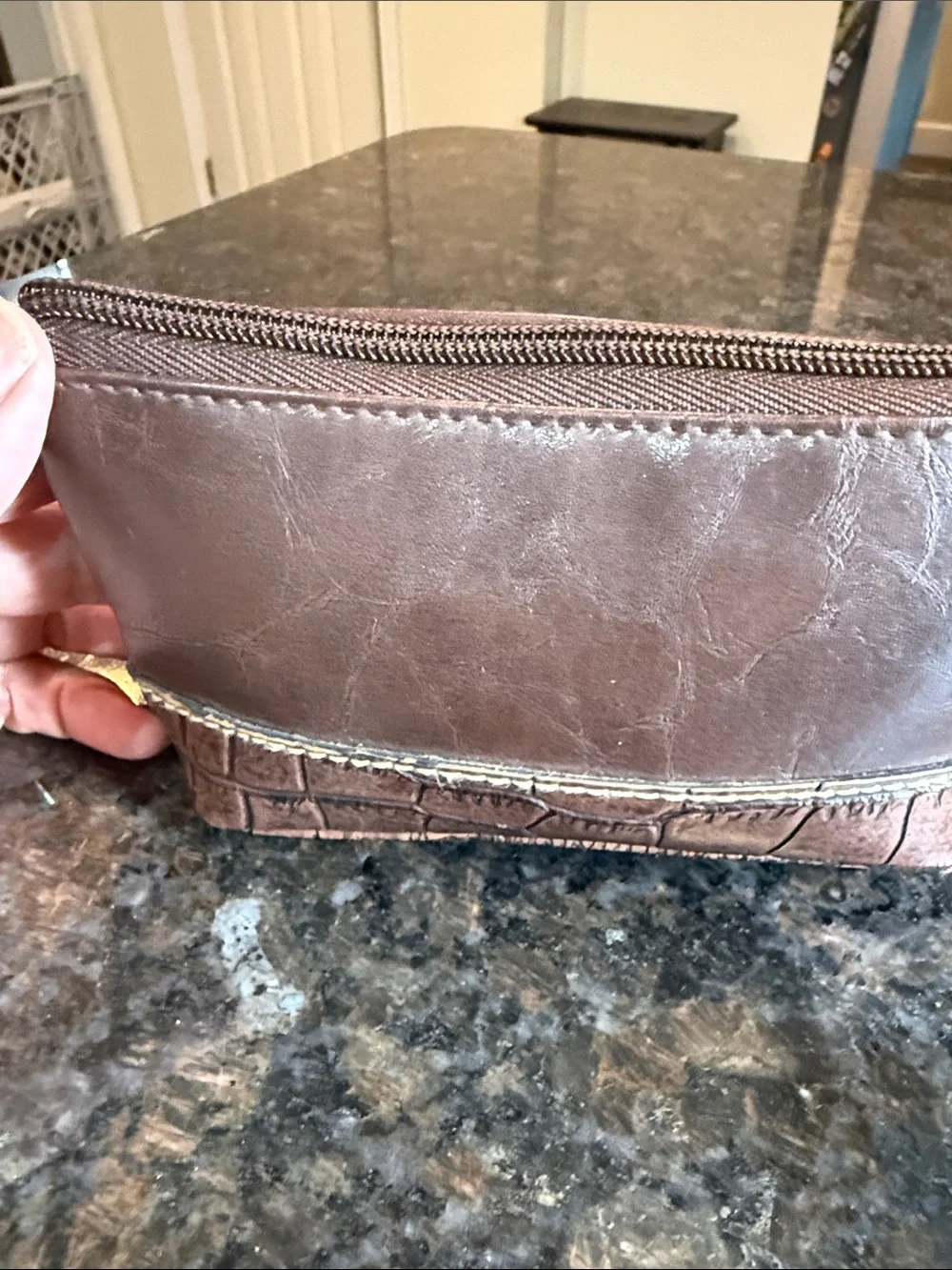 Rosetti Two-Tone Brown Croc-Accent Leather Clutch